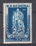 ROMANIA 1955 LP 385 ZIUA VICTORIEI USOARA URMA SARNIERA, Nestampilat