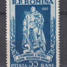 ROMANIA 1955 LP 385 ZIUA VICTORIEI USOARA URMA SARNIERA