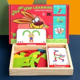 Cumpara ieftin Joc magnetic tangram din lemn cu cărți englezești, nivel intermediar