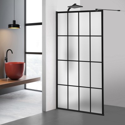 Paravan dus walk-in Aqua Roy Black, model Rank negru, sticla 8 mm mata, securizata, anticalcar, 90x195 cm foto