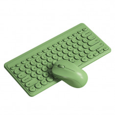 Kit tastatura si mouse fara fir, USB, 79 taste, slim, verde vintage foto