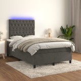 vidaXL Pat cu arcuri, saltea și LED, gri &icirc;nchis, 120x200 cm, catifea