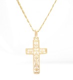 Pandantiv cruce din aur galben de 14K, cu motive florale