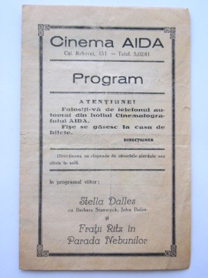 M3 C18 - Program cinematograf - Cinema Aida - anii 1930 foto