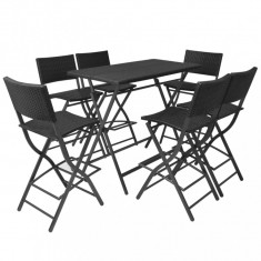 Set mobilier exterior pliabil, 7 piese, negru oțel, poliratan