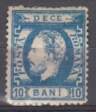 ROMANIA1872 LP 36 REGELE CAROL I CU BARBA 10 BANI ALBASTRU DANTELAT POINCON GUMA ORIGINALA SARNIERA PLIU VERSO, Nestampilat