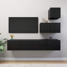 vidaXL Set dulapuri TV, 4 piese, negru, lemn prelucrat