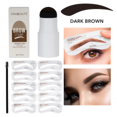 Kit Stampila Sprancene + Sabloane Kiahbeaute Brow Stamp #01 - Dark Brown