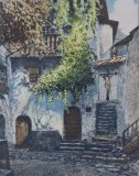 Peisaj citadin din Tirol (&quot;Stiller Winkol&quot;)- litografie colorată interbelică, semnată