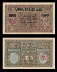 Bancnote Romania, bani vechi -1000 lei 1917, BGR stampila, stare excelenta foto