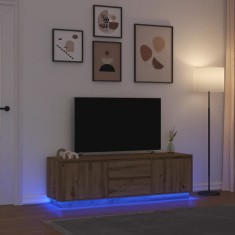 vidaXL Dulap TV cu lumini LED Artisan Stejar 160,5x41x50 cm foto