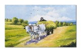 Cumpara ieftin Tablou celebru pictat manual living, Carul cu boi, 100x60cm ulei pe panza, reproducere Nicole Grigorescu