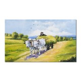 Tablou celebru pictat manual living, Carul cu boi, 100x60cm ulei pe panza, reproducere Nicole Grigorescu