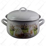 Oala emailata cu capac 4.8 L &ndash; Design Olive/Lavanda