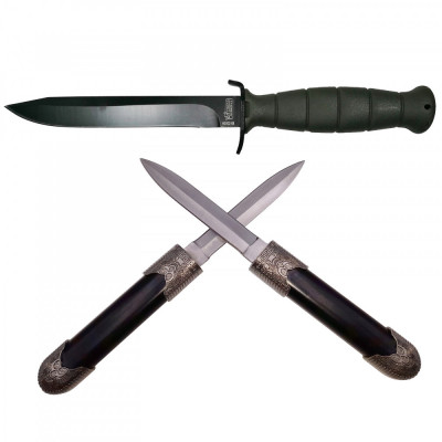 Set trei cutite tactice IdeallStore&amp;reg;, Survival Time, militar si vanatoare, otel inoxidabil, 29 cm, multicolor foto