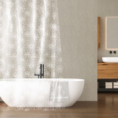 Perdea de Dus Craciun, Model Fulgi de Zapada, 180x180cm, Inele Incluse, Transparentă Albă
