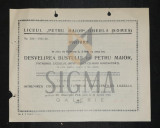 INVITATIE , LICEUL &quot; PETRU MAIOR &quot; GHERLA LA DEZVELIREA BUSTULUI -PETRU MAIOR, 1936