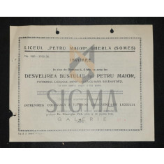 INVITATIE , LICEUL &quot; PETRU MAIOR &quot; GHERLA LA DEZVELIREA BUSTULUI -PETRU MAIOR, 1936
