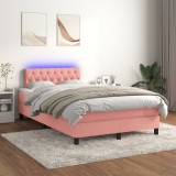 Gossi pat continental cu saltea &amp; led, roz, 120x200 cm, catifea