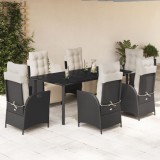 VidaXL Set mobilier de grădină cu perne, 7 piese, negru, poliratan