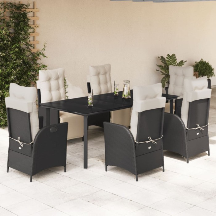 vidaXL Set mobilier de grădină cu perne, 7 piese, negru, poliratan