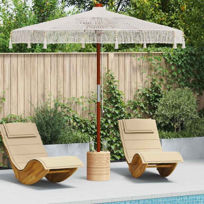 vidaXL Umbrelă de soare Crem (250-255) x 250 cm Bumbac și lemn masiv 42006470