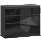 HOMCOM Sideboard modern, sideboard de depozitare cu 5 sertare, raft reglabil, ușă Soft-Close, negru lucios | Aosom Romania