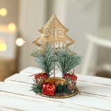 Suport Decorativ pentru Lumanare de Craciun, Flippy, Ornament pentru Lumanare pe Masa, Model Brad cu Reni si Crengute de Brad, din Art Metal, fara Lum