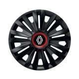 Cumpara ieftin Set 4 Capace Roti pentru Renault Nou, model Royal Black Cu Inel Rosu, R16, RENAULT