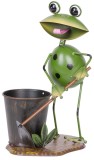 Decoratiune de gradina broasca gradinar cu ghiveci, metal, 23x16x33 cm