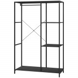 HOMCOM Suport pentru Haine cu Spațiu de Depozitare Pantofi și Balustradă, Suport 2-&icirc;n-1 pentru Hol, 110x45x169.5 cm, Negru | Aosom Romania