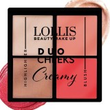 Paletă Fard de Obraz Cremos și Iluminator Duo Cheeks, Lollis