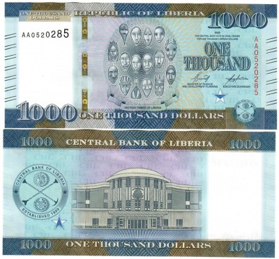 !!! LIBERIA - 1.000 DOLARI 2022 - P NEW - UNC foto