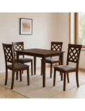 Set masa living si bucatarie Bali, MDF Furniruit, 112x72x74 cm si 4 scaune Vienna, lemn masiv, tapiterie stofa, 100 kg, nuc