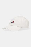 Tommy Jeans șapcă de baseball din bumbac culoarea bej, cu imprimeu, AW0AW16991