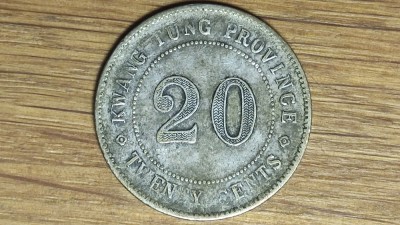 China Kwangtung - moneda de colectie argint - 20 cents 1920 XF - superb patinata - foarte rara ! foto