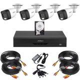 Sistem supraveghere complet Dahua, 4 camere Starlight, 5MP, Infrarosu 30m, Vizualizare de pe mobil, DVR, Recunoastere faciala, Accesorii montaj, HDD 5