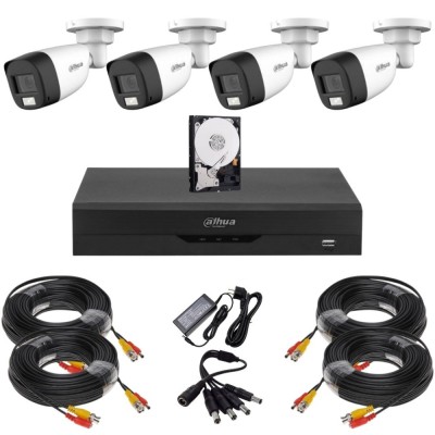 Sistem supraveghere complet Dahua, 4 camere Starlight, 5MP, Infrarosu 30m, Vizualizare de pe mobil, DVR, Recunoastere faciala, Accesorii montaj, HDD 5 foto