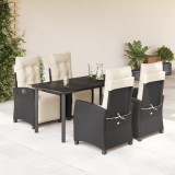 Cumpara ieftin Set mobilier de grădină cu perne, 5 piese, negru, poliratan