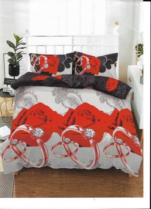Lenjerie de pat pentru o persoana cu husa de perna dreptunghiulara, Fire, bumbac mercerizat, multicolor