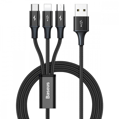 Baseus Rapid 3in1 USB - USB Type C / Lightning / Micro USB Cable For Charging And Data Transfer (Lightning) 1.2m Black (CAJS000001) foto