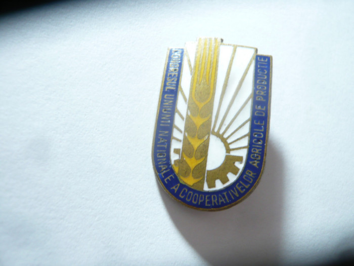 Insigna Congresul Uniunii Nationale a CAP-urilor ,h=2,8cm ,metal si email
