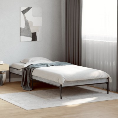 vidaXL Cadru de pat, gri sonoma, 75x190 cm, lemn prelucrat și metal 845059 foto