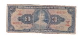 Bancnota Brazilia 50 cruzeiros 1961, circulata, uzata