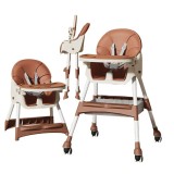Scaun de mas&Auml; cu roti &Egrave;i tav&Auml; reglabil&Auml; pentru bebelu&Egrave;i, telescopic, pliabil, cu centur&Auml; 5 puncte &Egrave;i depozitare, 97x73x65 cm, maro