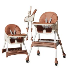Scaun de mas&Auml; cu roti &Egrave;i tav&Auml; reglabil&Auml; pentru bebelu&Egrave;i, telescopic, pliabil, cu centur&Auml; 5 puncte &Egrave;i depozitare, 97x73x65 cm, maro