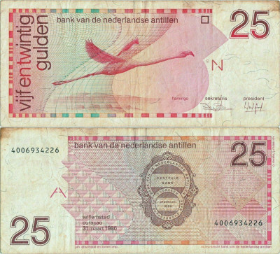 1986 ( 31 III ) , 25 gulden ( P-24a ) - Antilele Olandeze foto