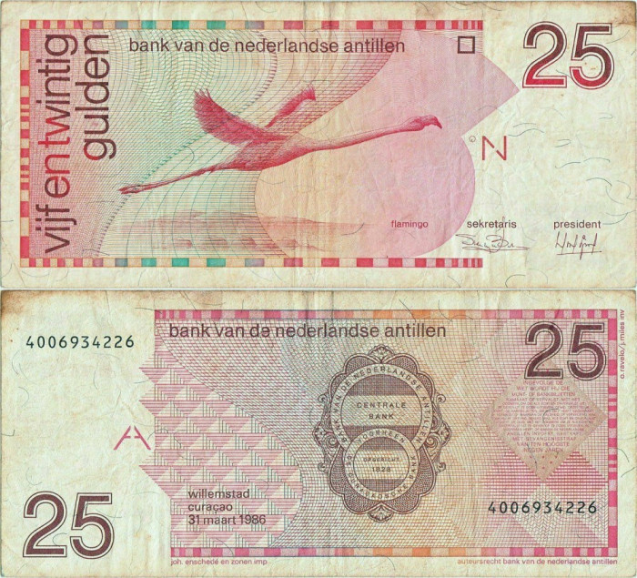 1986 ( 31 III ) , 25 gulden ( P-24a ) - Antilele Olandeze