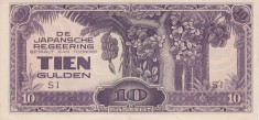 Bancnota Indiile Olandeze 10 Gulden (1942) - P125c XF+ ( ocupatia japoneza - vezi descriere )