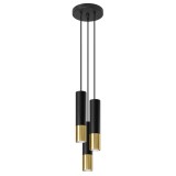 Lampă Suspendată Loopez Negru/Auriu Oțel 3 Becuri Tub Modern De Interior